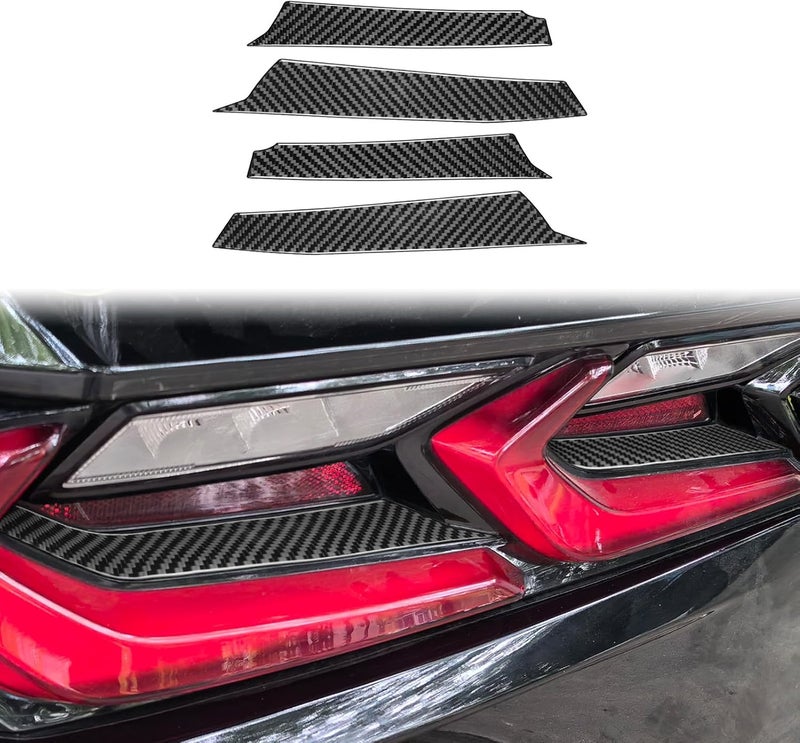Edinstry 4-Piece Black Carbon Fiber Rear Tail Light Stickers for Corvette C8 2020-2024, Left & Right Lamp Trim, Protective Decoration Accessories - Image 1
